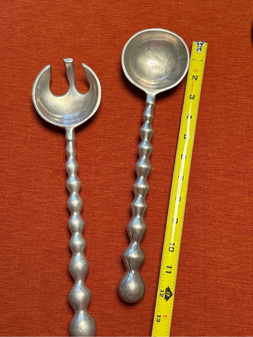 Vintage Silver Toned Salad Serving Set Spoon & Fork Beaded Bubble MCM Hosting